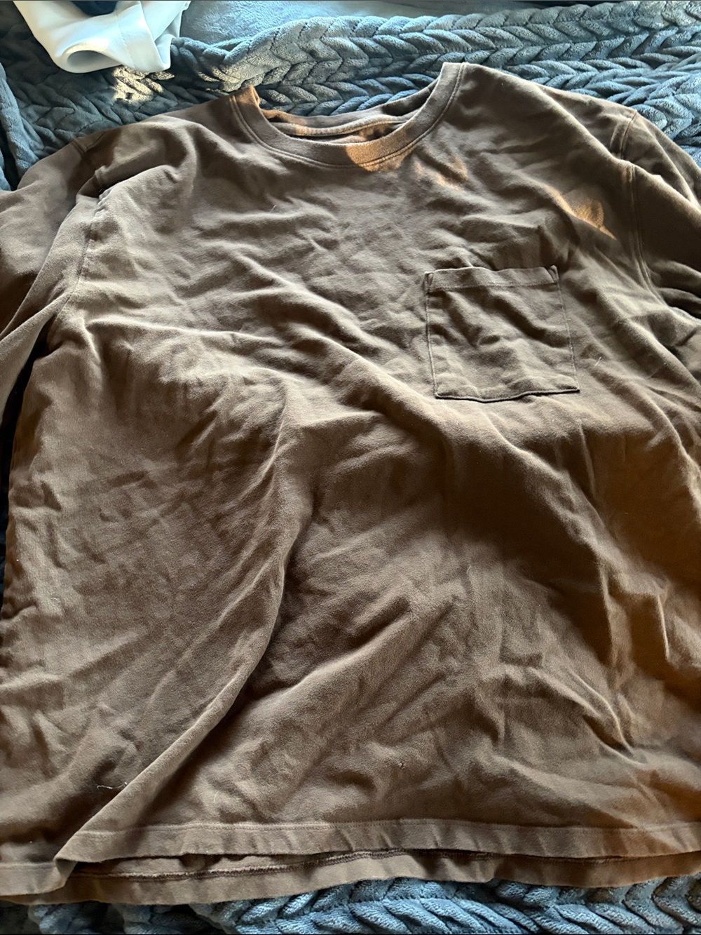 Goodfellow & Co Brown Long-Sleeve Pocket Crewneck Shirt